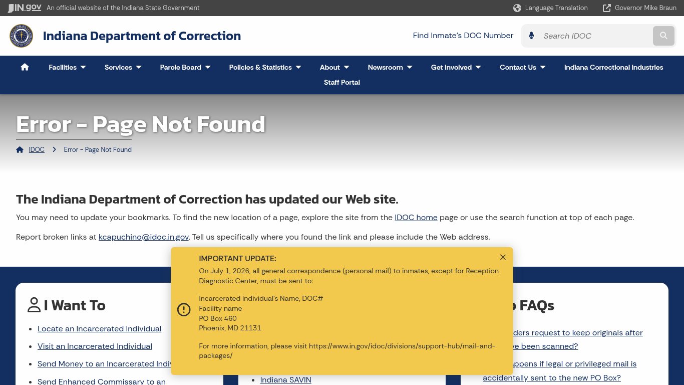 Indiana Department of Correction Offender Search